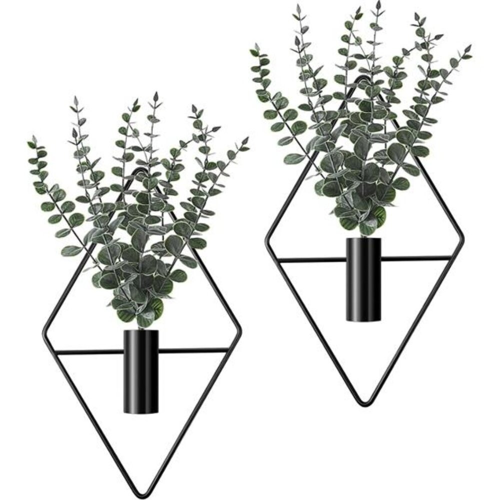 Hanging Wall Planters with Artificial Plants Indoor Metal Geometric Home Decor S